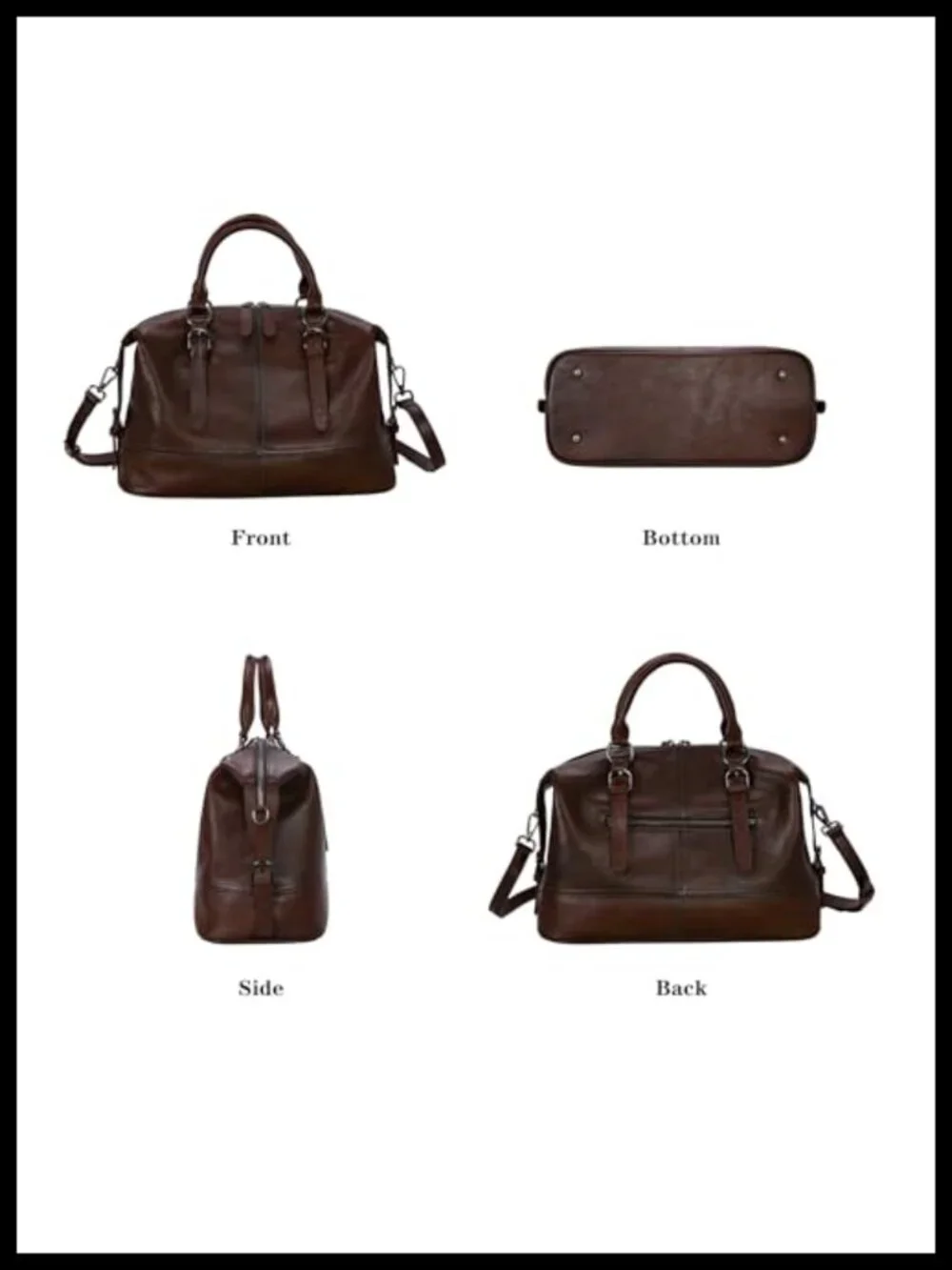 Top-Grain Leather Satchel Tote with Detachable Strap for Women